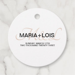 Modern Script Monogrammed Black and Pink Wedding Favour Tags
