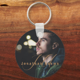 Modern Script Monogrammed Full Photo Keychain