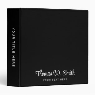 Modern Script Monogrammed Professional Black Binder