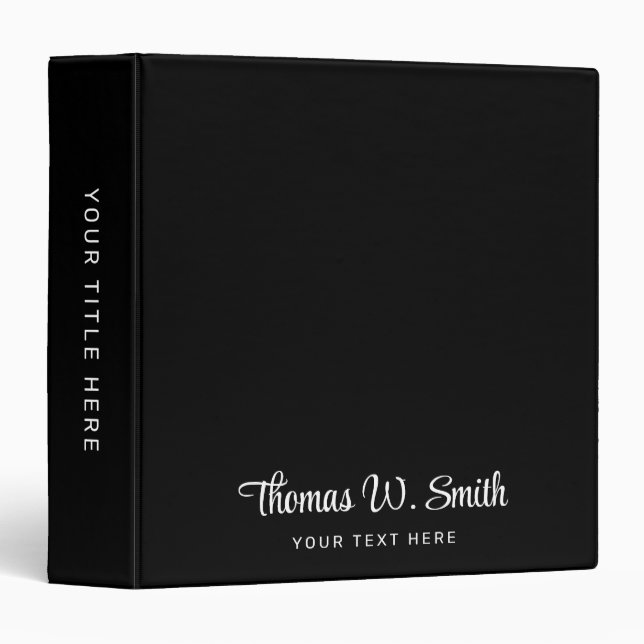 Modern Script Monogrammed Professional Black Binder (Front/Spine)