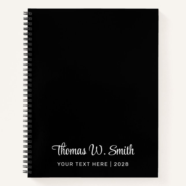 Modern Script Monogrammed Professional Black Notebook (Front)