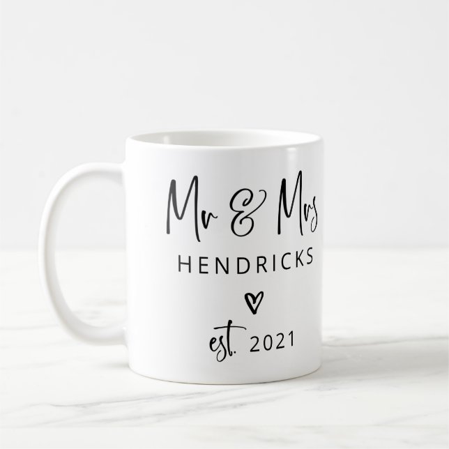 Modern Script | Mr and Mrs. Wedding Established Coffee Mug (Left)