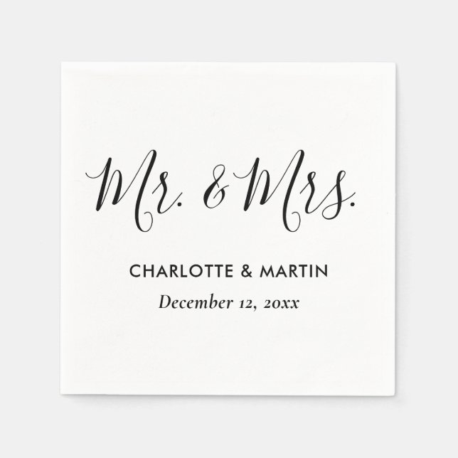 Modern Script Mr. and Mrs. Wedding Napkin (Front)