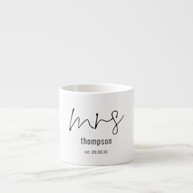 Modern Script Mrs Name Bride Wedding Box Gift   Espresso Cup (Front)