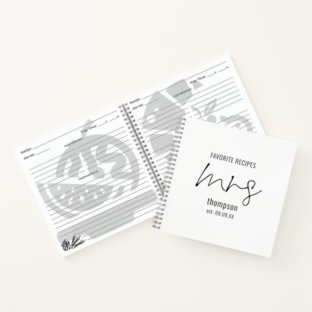 Modern Script Mrs Name Date Bride to Be Recipe Not Notebook (Inside)