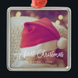 Modern script My First Christmas baby photo Metal Ornament<br><div class="desc">A modern typography for this photo ornaments collection. To customize with your favorite family picture. You can also easily change the color of the font to your liking.</div>
