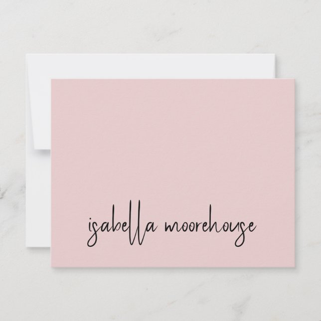 Modern Script Name Blush Pink Flat Note Card (Front)