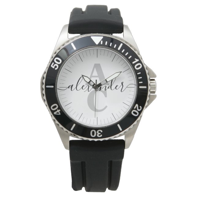 Modern Script Name Custom Monogram Initial Watch (Front)