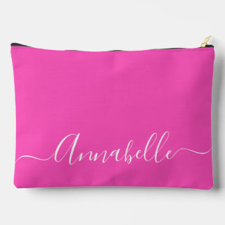 Modern Script name girly pink Accessory Pouch