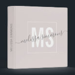 Modern script name monogram  binder<br><div class="desc">Modern elegant beige girly script name monogram binder. Simple,  clean monogrammed personalized binder with your name initials,  and name written in an elegant script font. Font and text colours are fully customizable.</div>