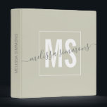 Modern script name monogram  binder<br><div class="desc">Modern elegant dusty green script name monogram binder. Simple,  clean monogrammed personalized binder with your name initials,  and name written in an elegant script font. Font and text colours are fully customizable.</div>