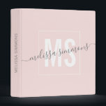 Modern script name monogram binder<br><div class="desc">Modern elegant blush pink script name monogram binder. Simple, clean monogrammed personalized binder with your name initials, and name written in an elegant script font. Font and text colours are fully customizable.</div>