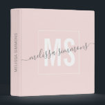 Modern script name monogram  binder<br><div class="desc">Modern elegant blush pink script name monogram binder. Simple,  clean monogrammed personalized binder with your name initials,  and name written in an elegant script font. Font and text colours are fully customizable.</div>