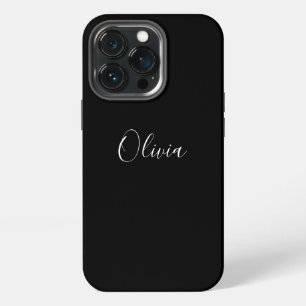 Modern script name monogram elegant plain black  iPhone 13 pro case