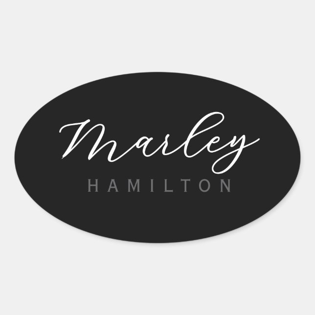 Modern Script Name Monogram Oval Sticker (Front)