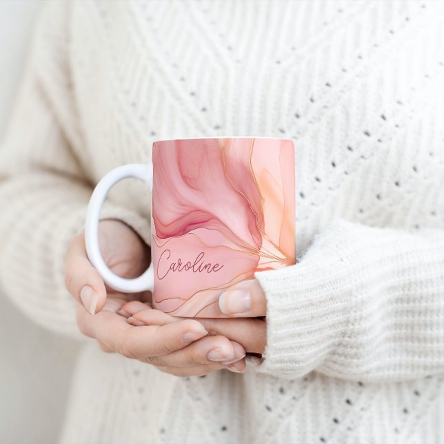 Modern Script Name Peach Floral Watercolor Coffee Mug (Creator Uploaded)