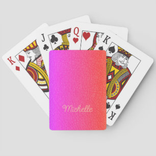 Modern script name personalized hot pink playing cards