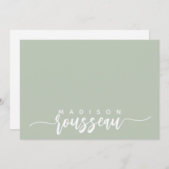 Modern Script Name Personalized White Sage Green Card (Front/Back)