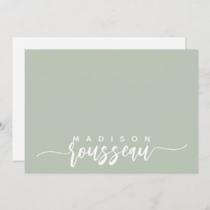 Modern Script Name Personalized White Sage Green Card