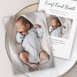 Modern Script Name Photo Baby  Thank You Card