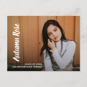 Modern Script Name Photo Collage Girl Graduation Announcement Postcard