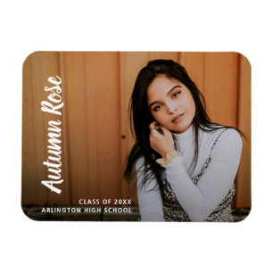 Modern Script Name Photo Collage Girl Graduation Magnet