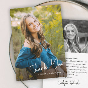 Modern Script Name Photo Graduation  Thank You Card