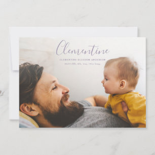 Modern script name photo polka dot birth announcement