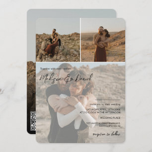 Modern script names 4 photos  qr code wedding invitation