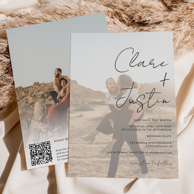 Modern script names photos Qr code wedding Invitation (Creator Uploaded)