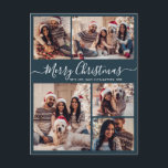 Modern Script Navy 5 Photo Collage Christmas  Postcard<br><div class="desc">Elegant, Modern Navy 5 Photo Collage Holiday Script Christmas Family Photo Postcards. This festive, minimalist, whimsical five (5) photo holiday greeting card template features a pretty grid photo collage and says „Merry Christmas”! The „Merry Christmas” greeting text is written in a beautiful hand lettered swirly swash-tail white font script on...</div>