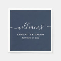Modern Script Navy Blue and Silver Wedding
