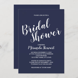 Modern Script Navy Blue Bridal Shower Invitation