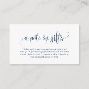 Modern Script, Navy Blue font, A note on gifts Enclosure Card