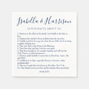 Modern Script Navy Blue Fun Facts Wedding Napkins