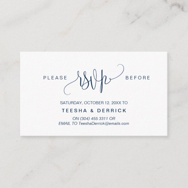 Modern Script, Navy Blue, Party Celebration  RSVP Enclosure Card (Front)