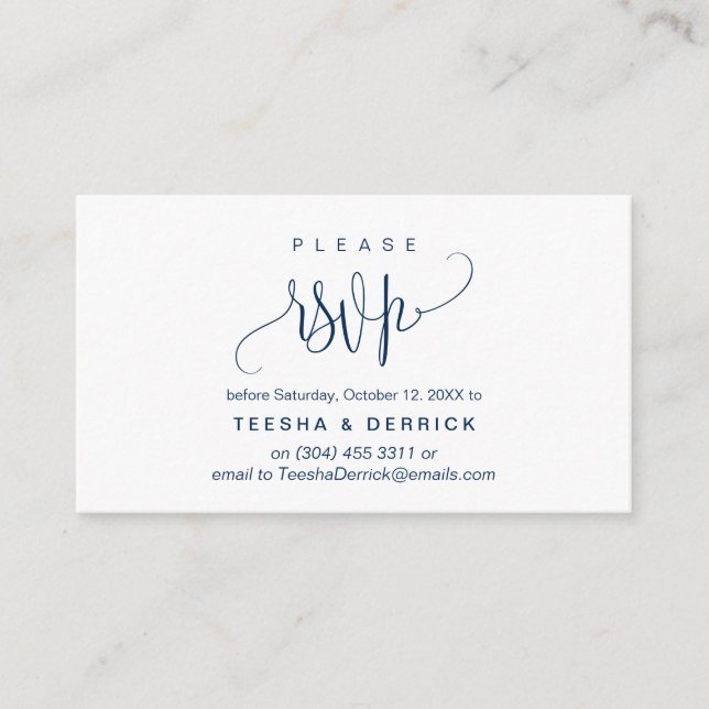 Modern Script, Navy Blue, Party Celebration  RSVP Enclosure Card (Front)