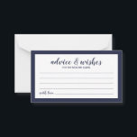 Modern Script Navy Blue Wedding Advice and Wishes Card<br><div class="desc">Modern Script Navy Blue Wedding Advice and Wishes Card
featuring title in navy blue modern script font with details in navy blue modern sans serif font on white background with navy blue border.</div>