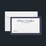 Modern Script Navy Blue Wedding Advice and Wishes Card<br><div class="desc">Modern Script Navy Blue Wedding Advice and Wishes Card
featuring title in navy blue modern script font with details in navy blue modern sans serif font on white background with navy blue border.</div>