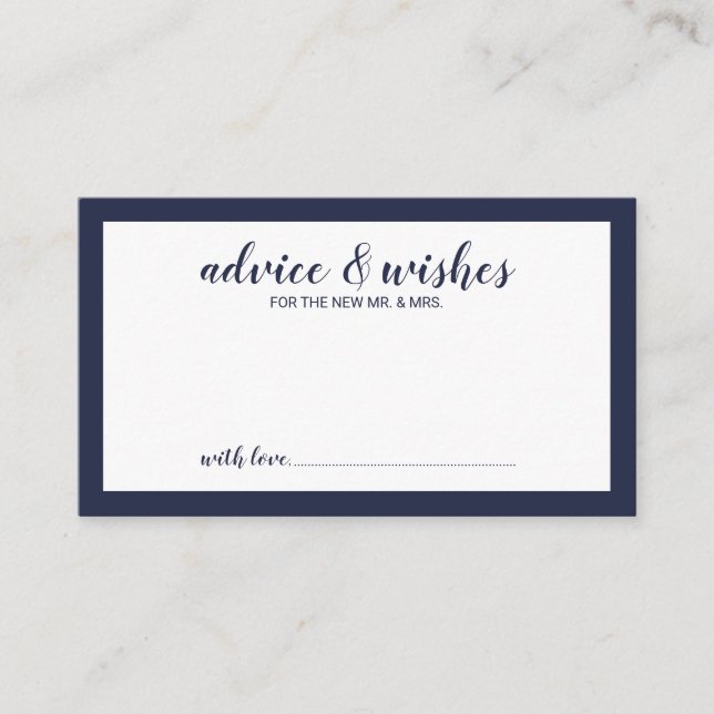 Modern Script Navy Blue Wedding Advice Card (Front)