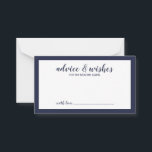 Modern Script Navy Blue Wedding Advice Card<br><div class="desc">Modern Script Navy Blue Wedding Advice and Wishes Card
featuring title in navy blue modern script font with details in navy blue modern sans serif font on white background with navy blue border.</div>