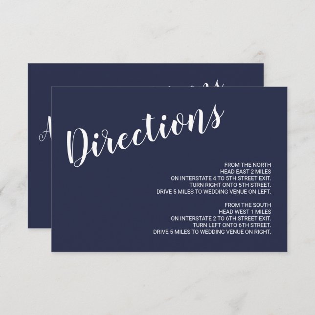 Modern Script Navy Blue Wedding Details Invitation (Front/Back)