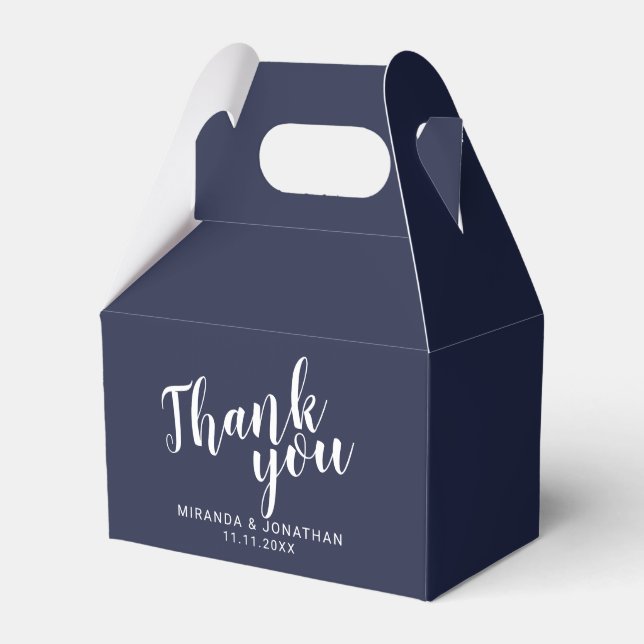 Modern Script Navy Blue Wedding Favor Box (Front Side)
