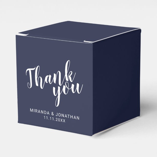 Modern Script Navy Blue Wedding Favor Box (Front Side)