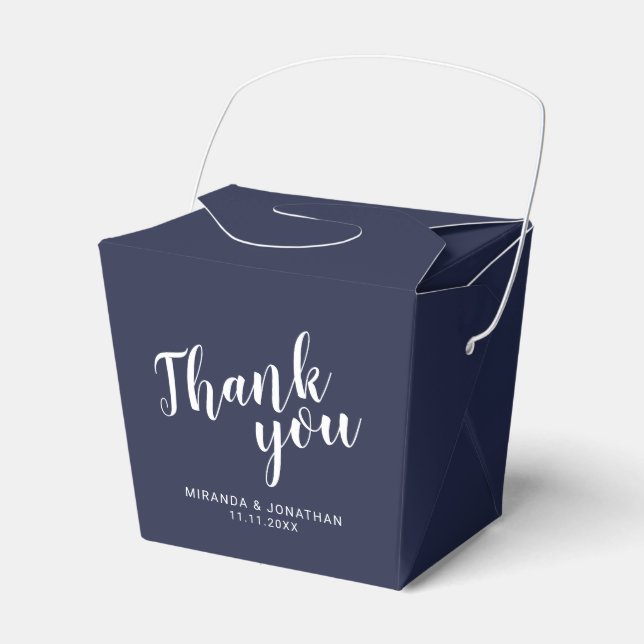 Modern Script Navy Blue Wedding Favor Box (Front Side)