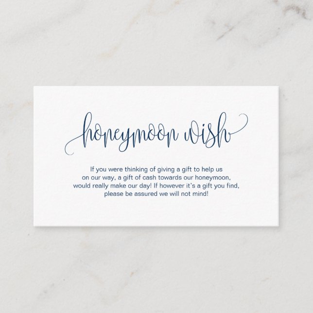Modern script, Navy Blue, Wedding Honeymoon Wish Enclosure Card (Front)