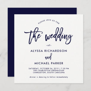 Modern Script Navy Blue Wedding Invitation