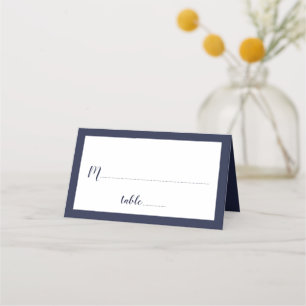Modern Script Navy Blue Wedding Place Card