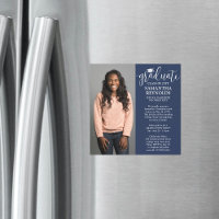 Modern Script Navy Blue & White 1 Photo Graduation