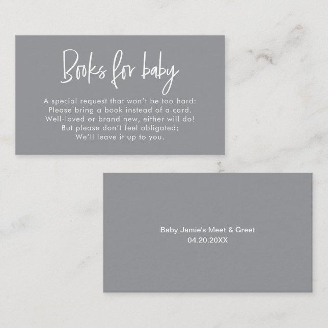 Modern Script Neutral Baby Shower Book Request Enclosure Card (Front/Back)